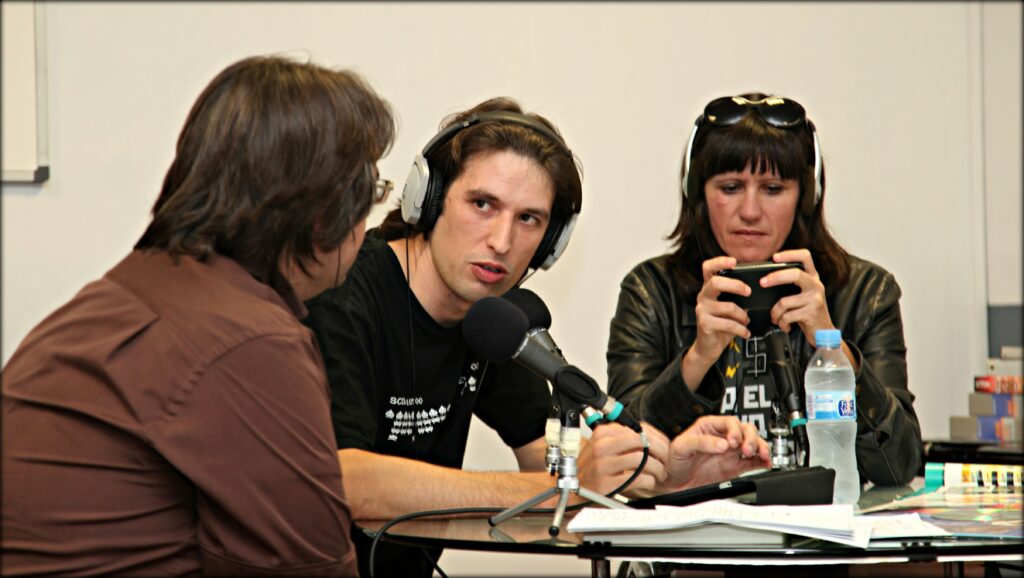 people chatting in a radio show