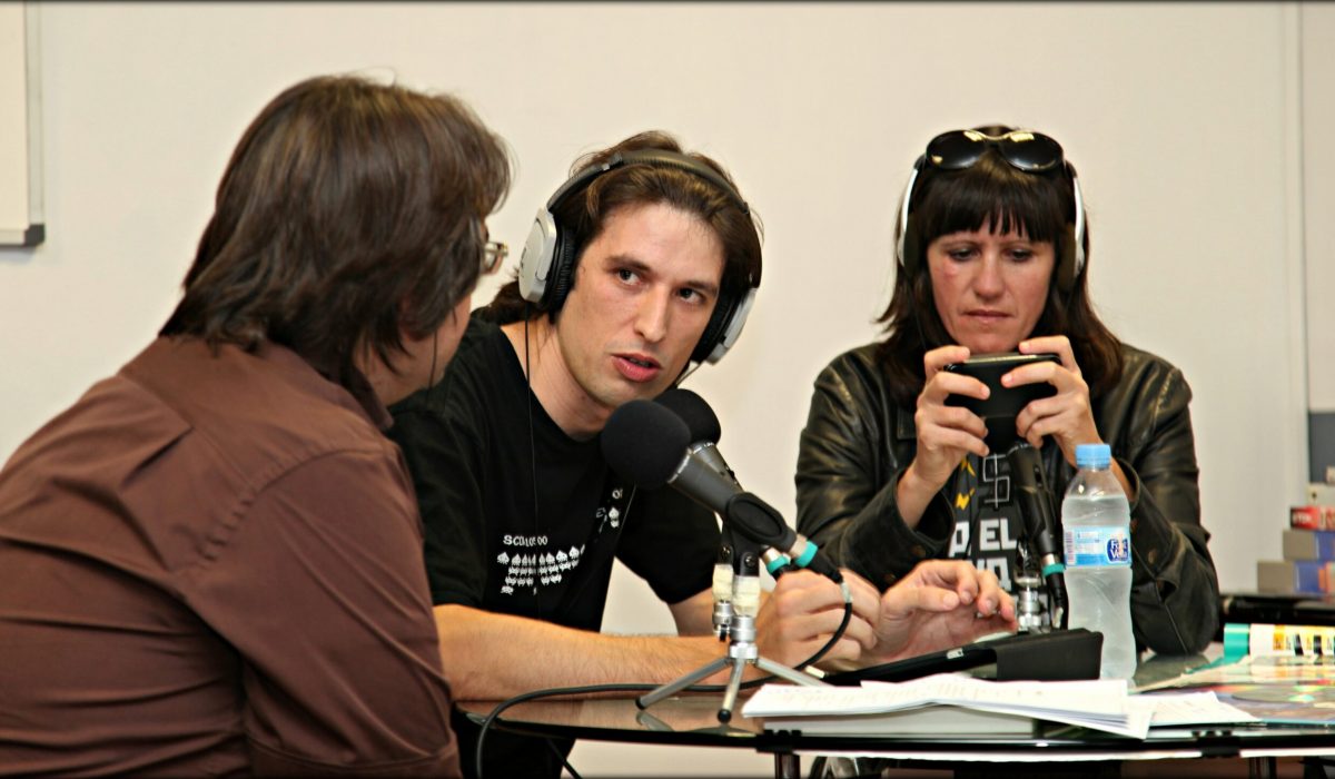 people chatting in a radio show